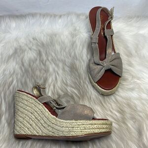 Matt Bernsen Metallic Suede Knot Trim Slingback Espadrilles Sz 9